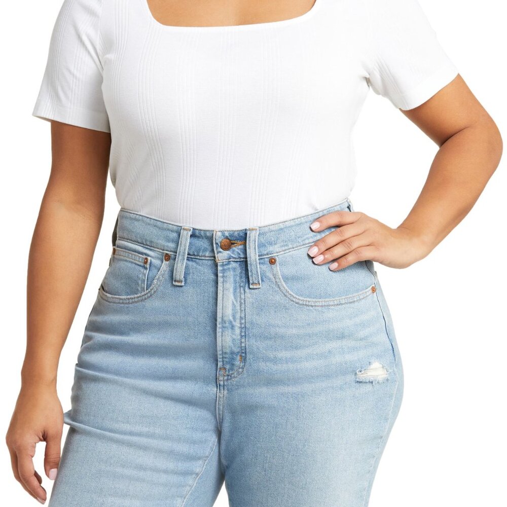 NWOT 3X Treasure & Bond Rib Square Neck White T-Shirt